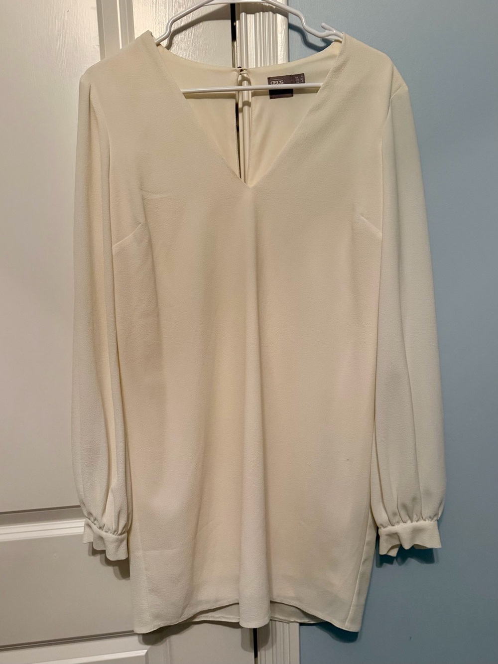 Timeless Cream V-Neck Long Sleeve Tunic Dress with Gold Details